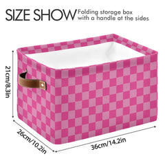 Emelivor pink checkered storage bin collapsed, space-saving for small apartments.