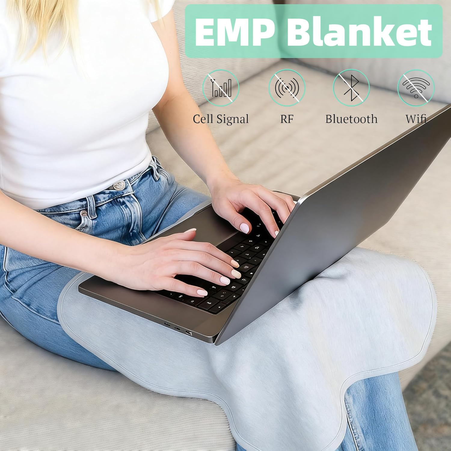 EMIKITS Faraday Blanket at desk protecting devices while working in office