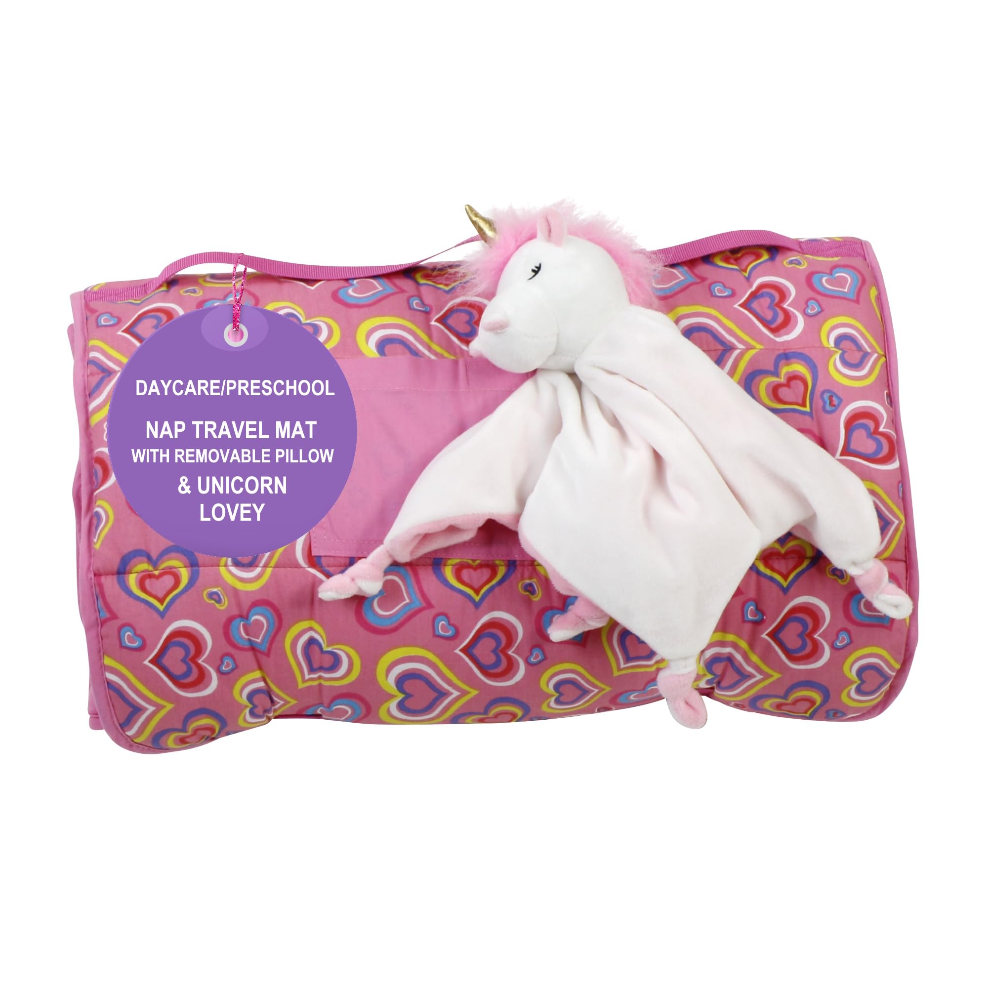 Emily Rose pink toddler nap mat rollup, portable nap solution for daycare travel.