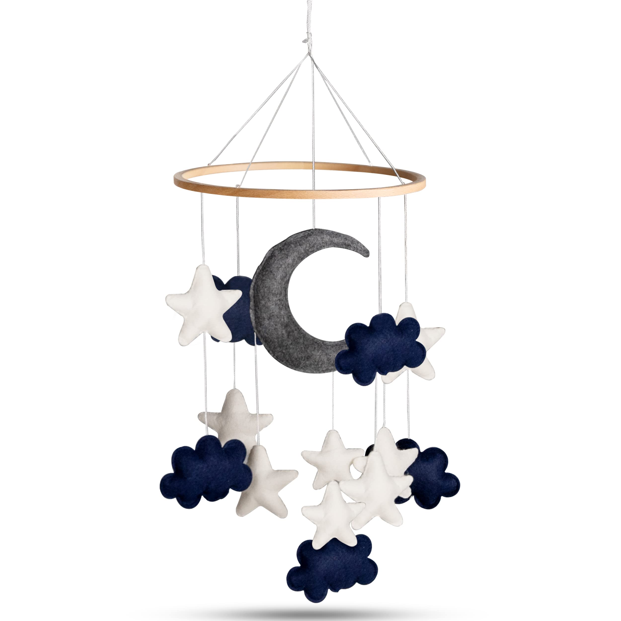 EMMNNIC baby-mobile blue moon visuals promote calm and gentle focus for baby.