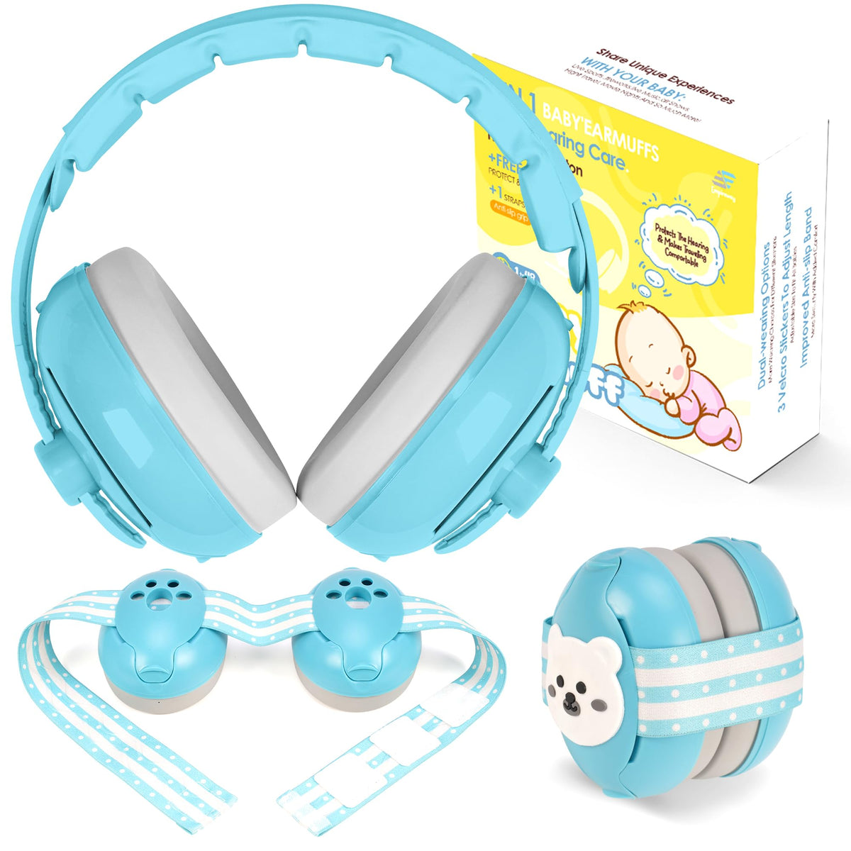 Empireway GS010 foldable blue ear-muffs for compact travel protection
