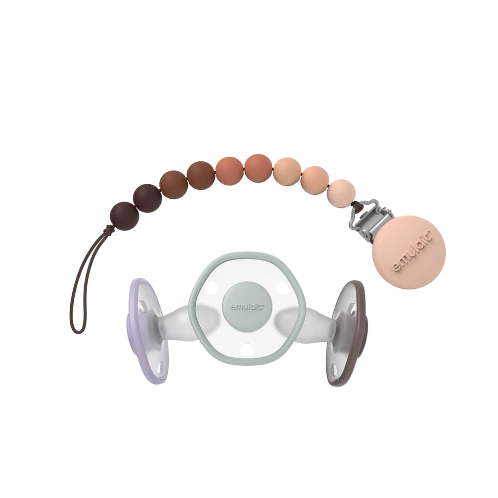 Emulait pacifier with soft silicone highlights gentle comfort for newborns and infants