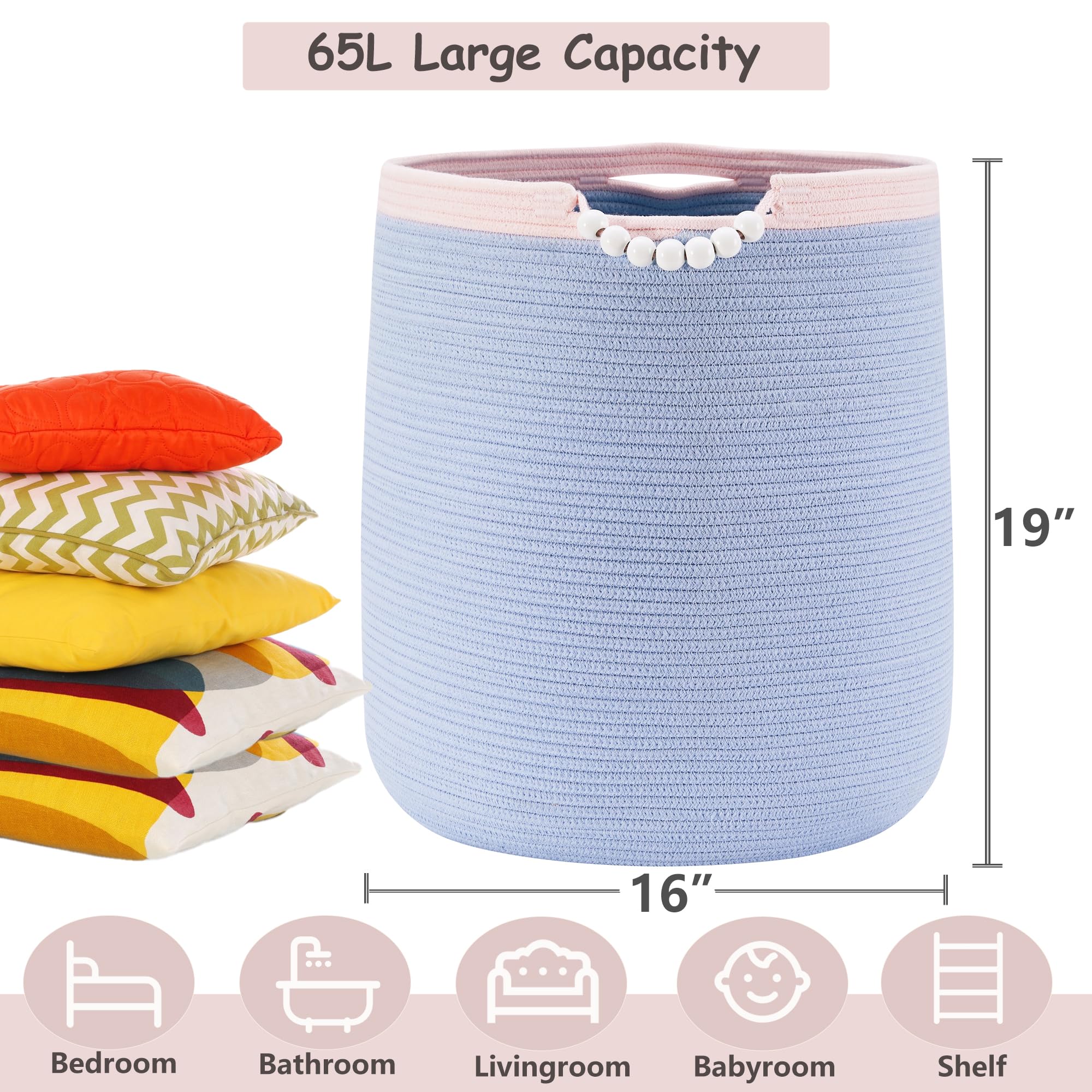 ENAORGAN 65L blue hamper capacity ideal for large laundry loads.