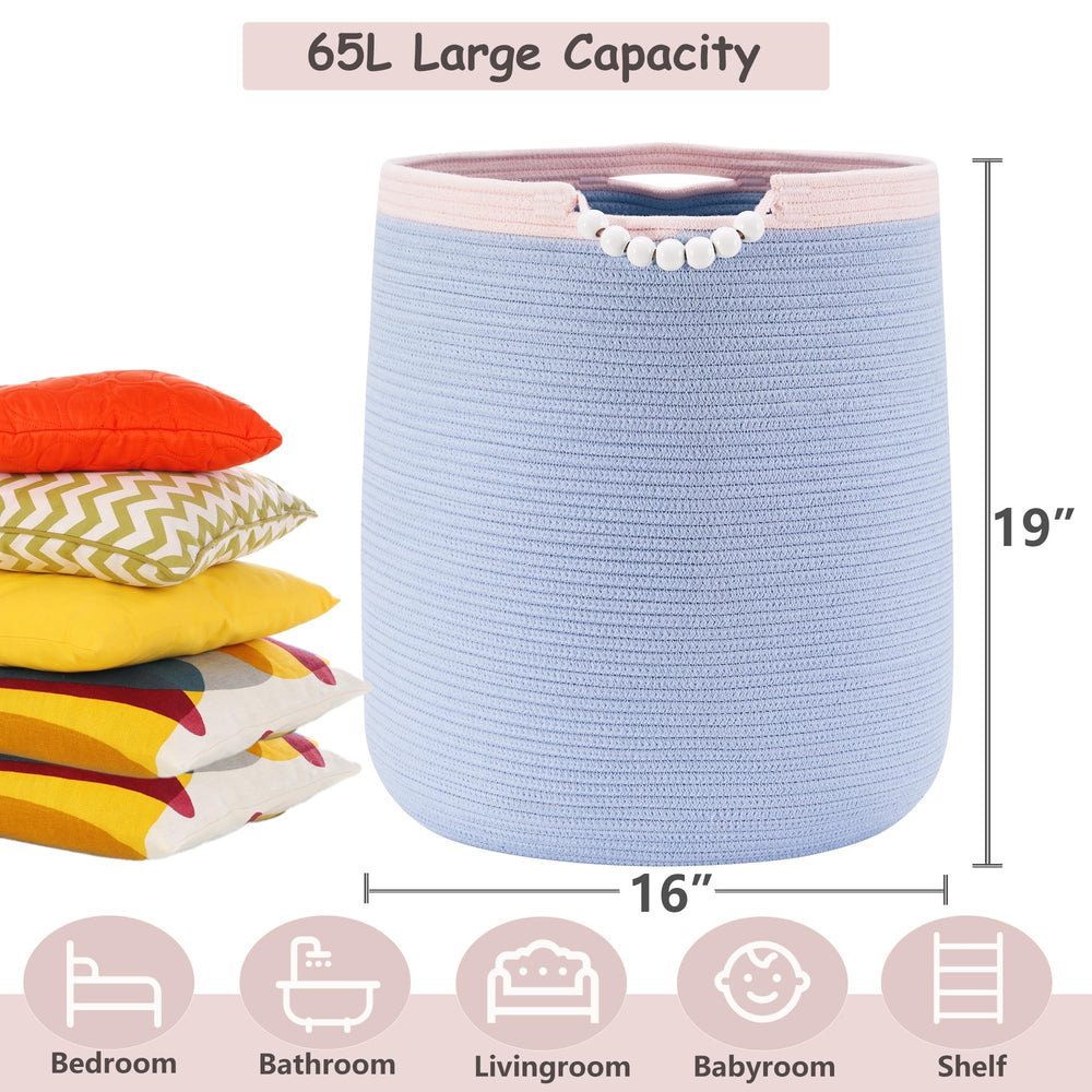 ENAORGAN 65L blue hamper capacity ideal for large laundry loads.