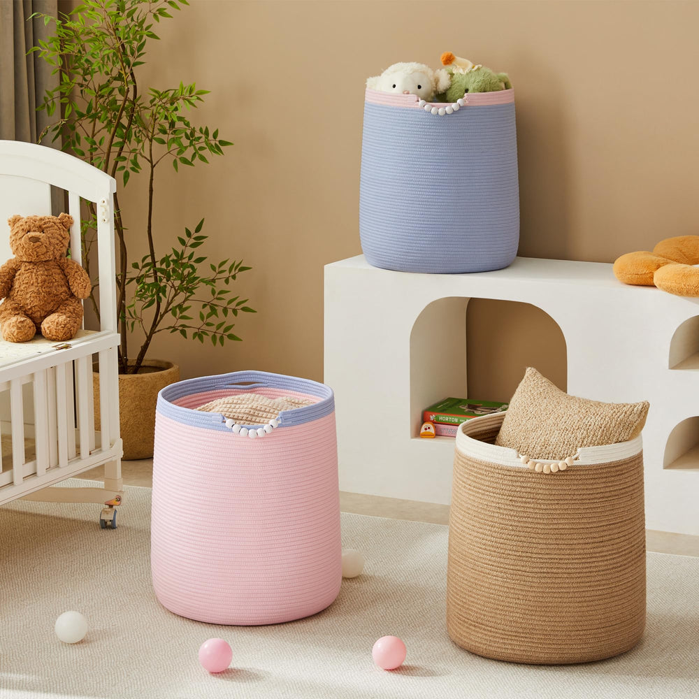 ENAORGAN 65L pink hamper, folded storage view showing compact when not in use.
