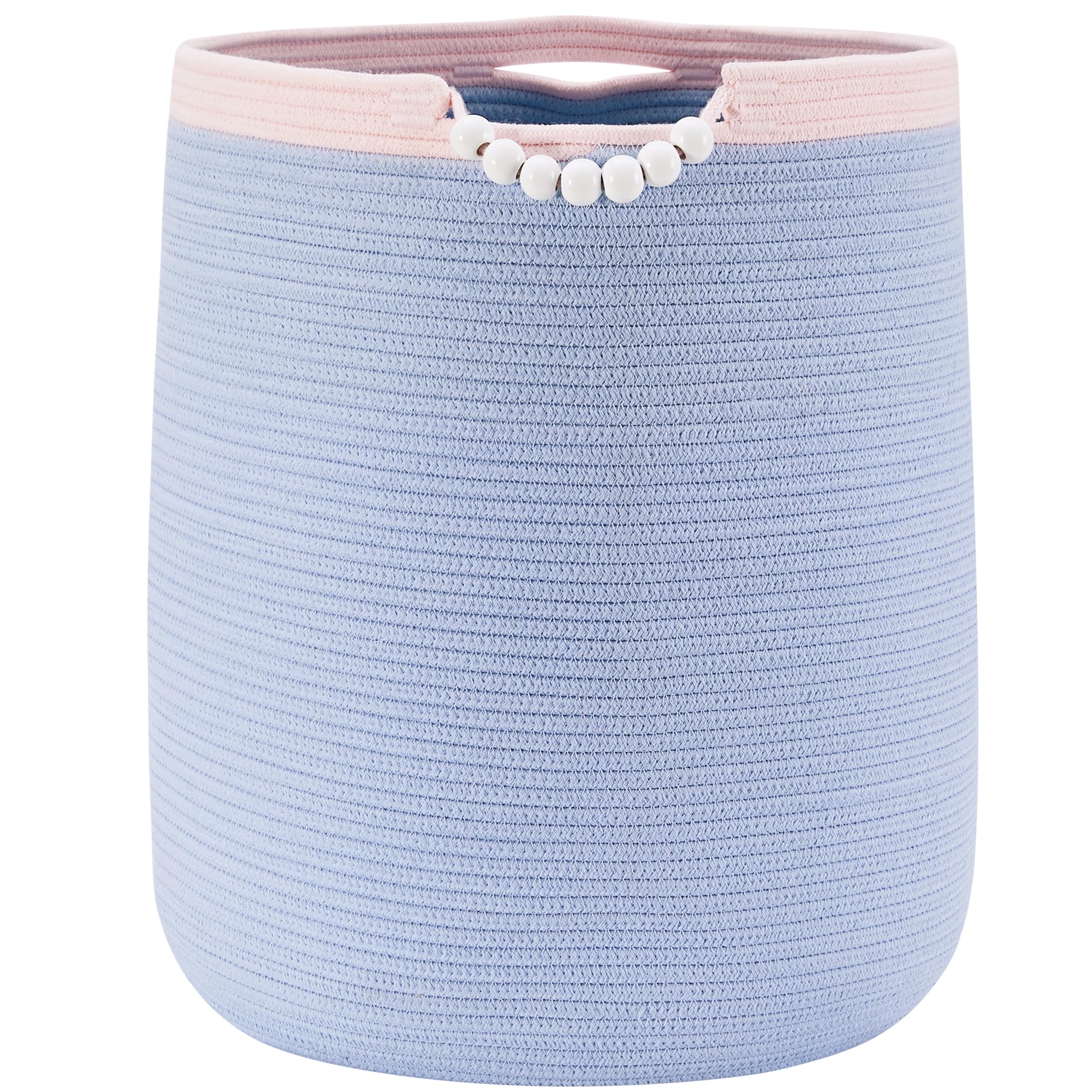 ENAORGAN 90L blue rope laundry hamper front view ideal for toy storage in nurseries.