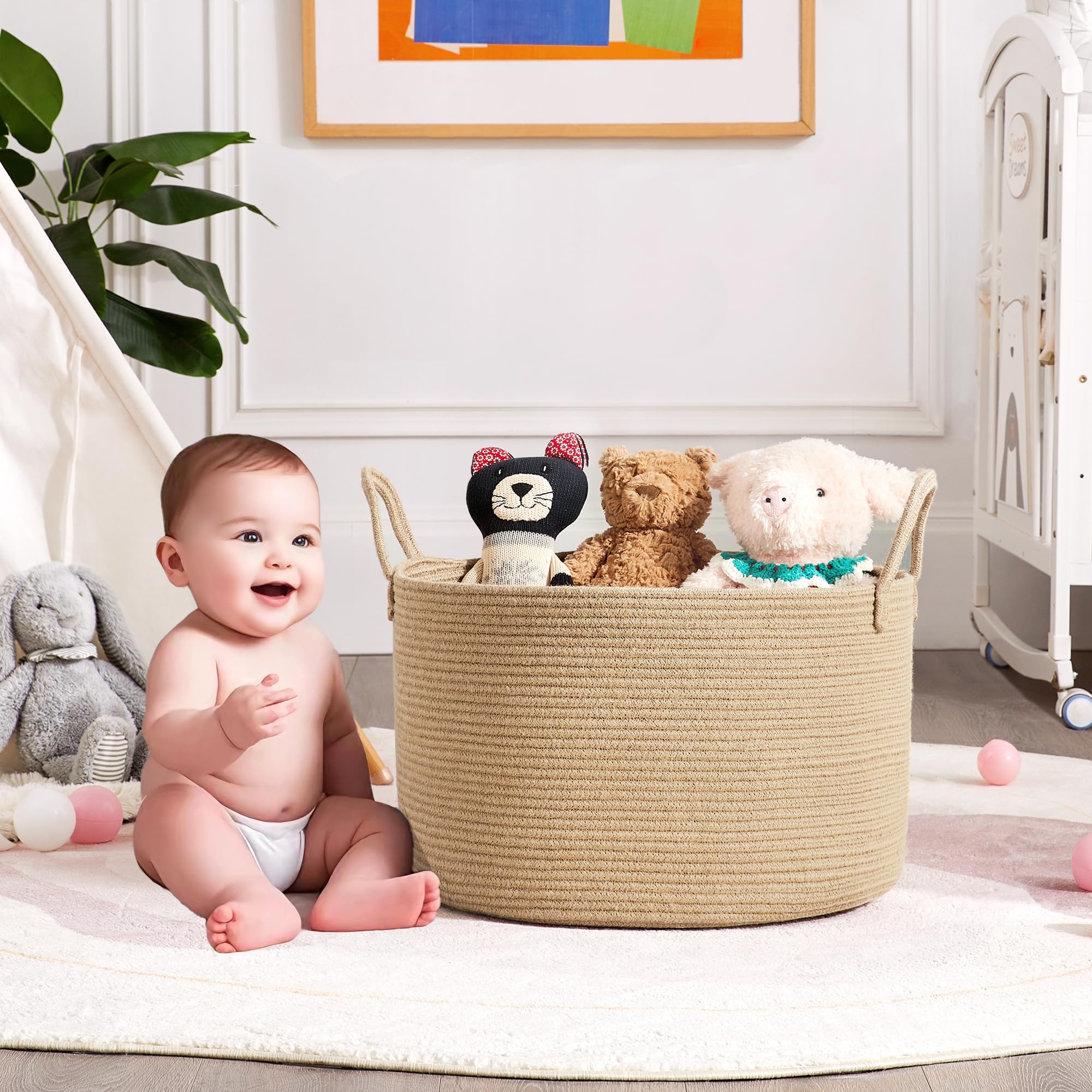 ENAORGAN blanket basket cotton rope close-up shows durable, safe storage for toys and clothes.