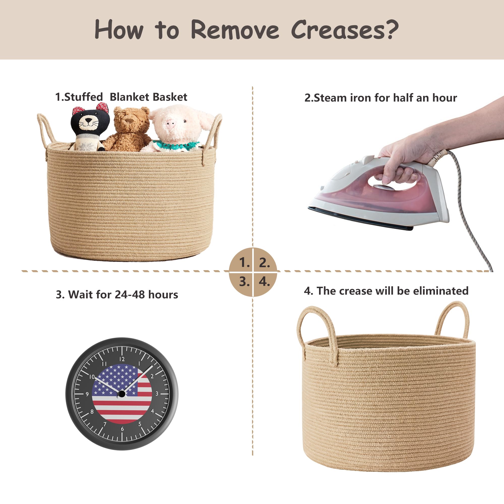 ENAORGAN blanket basket durable cotton rope supports long-term, odorless storage.