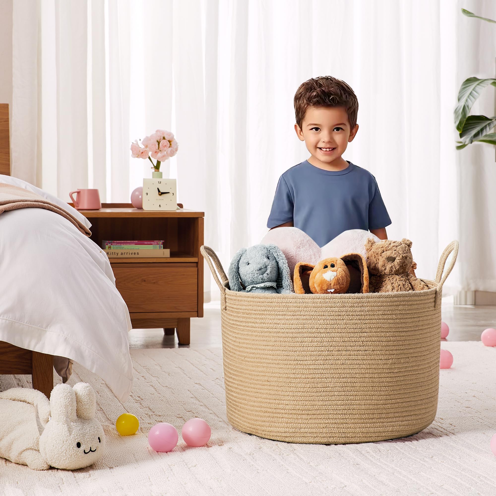 ENAORGAN blanket basket natural jute color complements decor while organizing essentials.