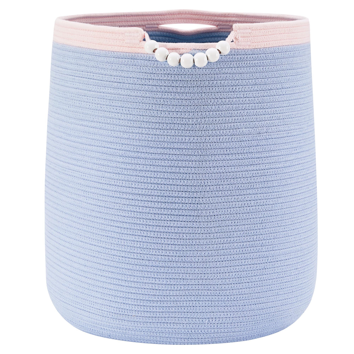 ENAORGAN blue woven rope hamper close-up shows sturdy kid-friendly construction.