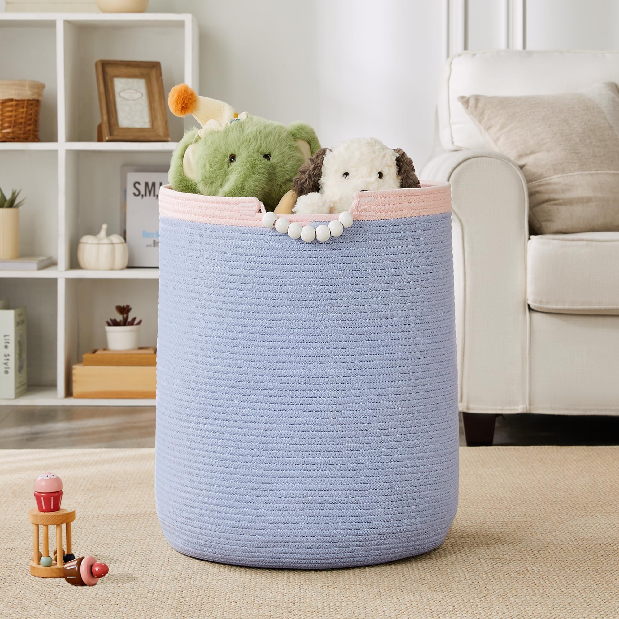 ENAORGAN blue rope hamper being folded for storage after use.