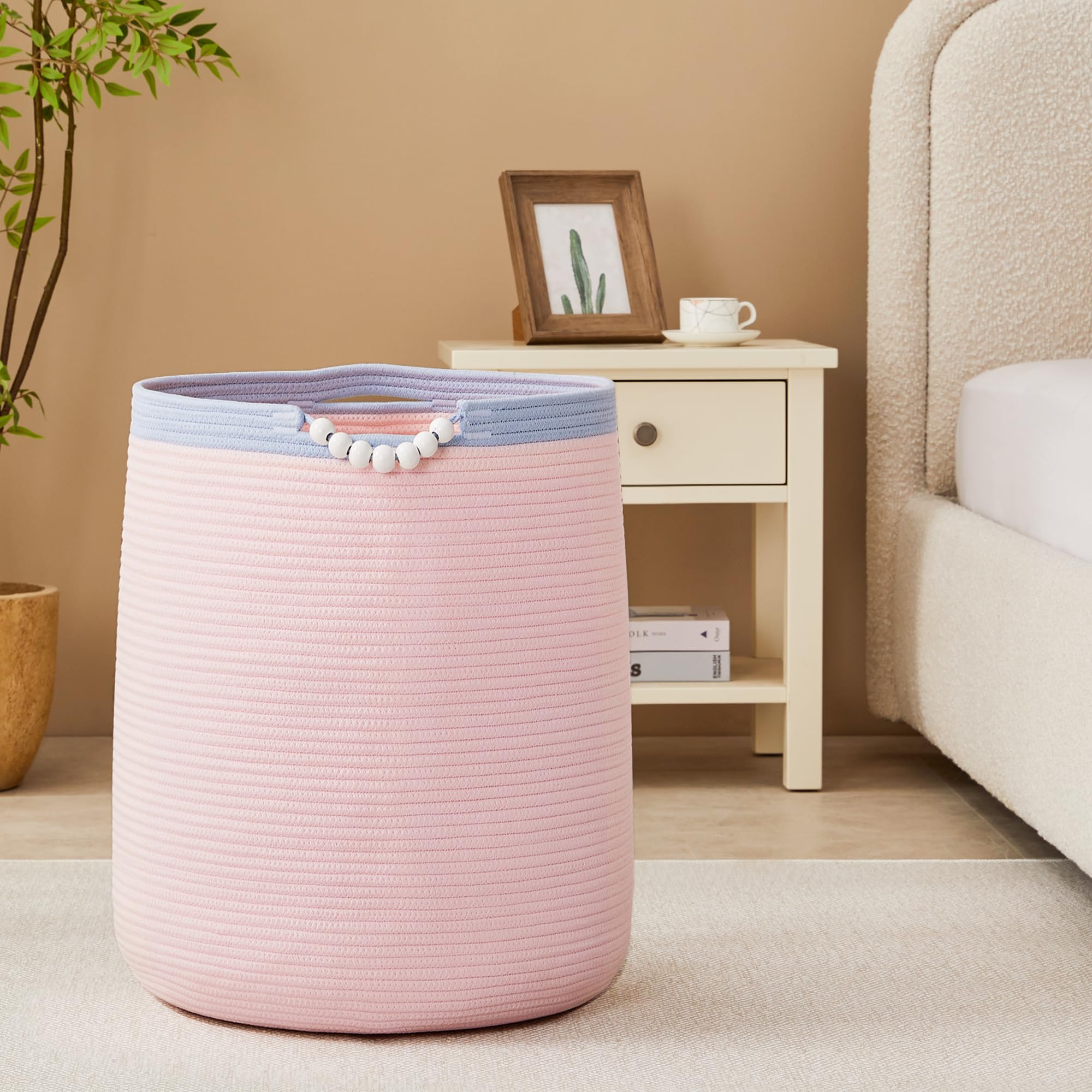 ENAORGAN kid room toy storage with pink hamper for clutter control