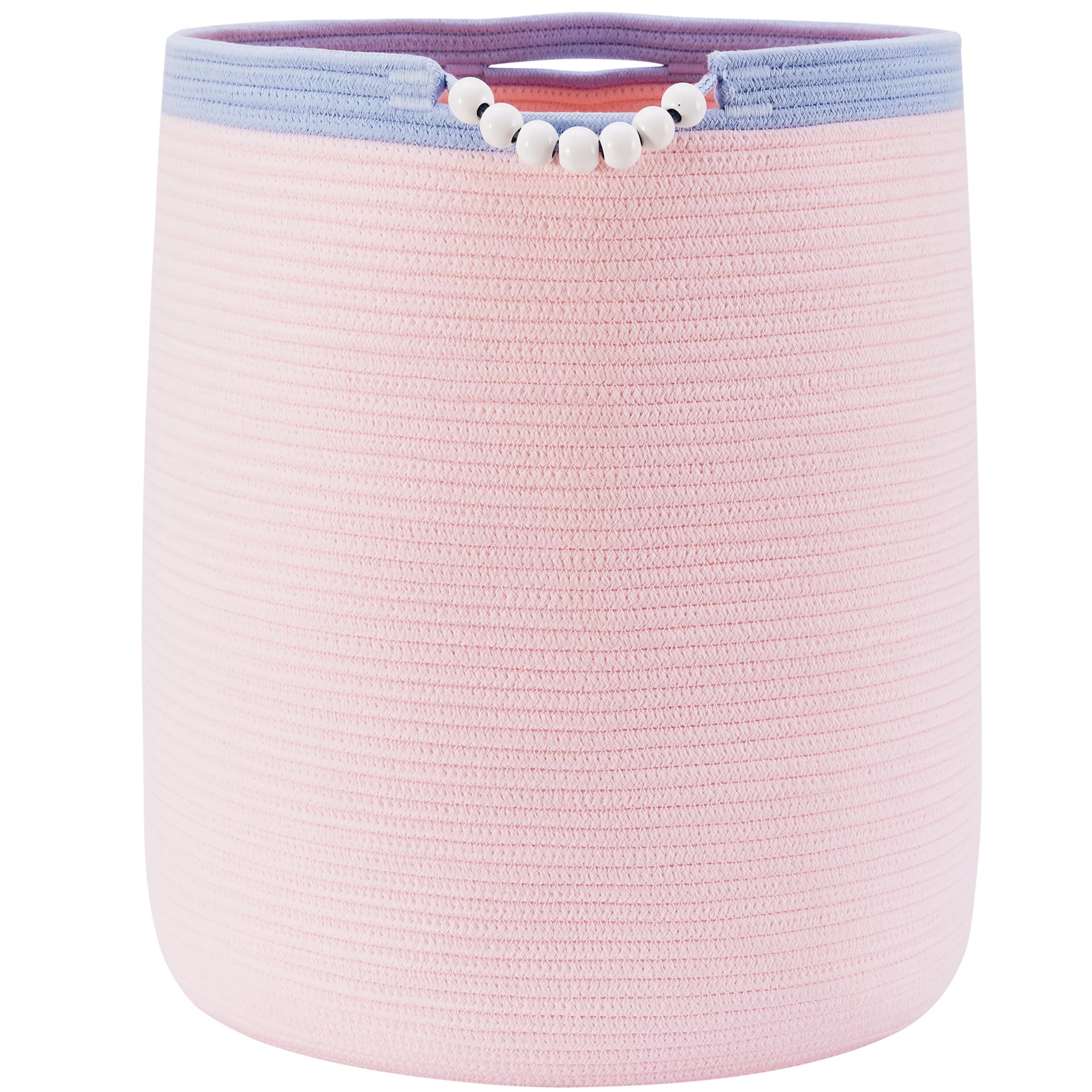 ENAORGAN pink round hamper front view for easy kids’ clothes organization