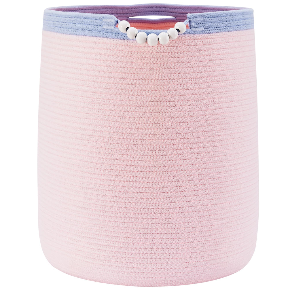 ENAORGAN pink round hamper front view for easy kids’ clothes organization