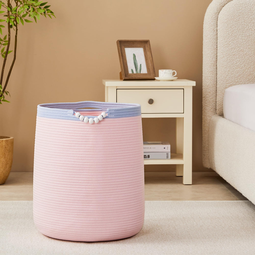 ENAORGAN pink hamper with handles, easy carrying between rooms and laundry.