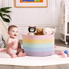 ENAORGAN rainbow basket close-up showing durable cotton rope texture.
