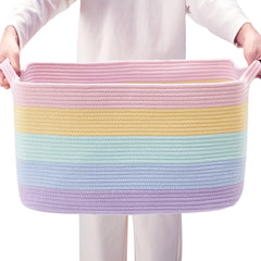 ENAORGAN rainbow cotton rope storage basket full shot highlights large 75L capacity for toys and blankets