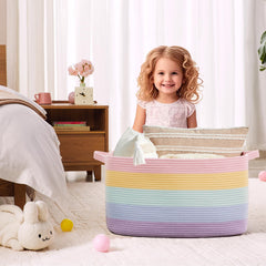 ENAORGAN rainbow storage basket complements living room decor with playful colorful accent
