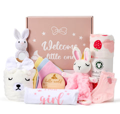 Encausto baby girl gift basket front view, perfect for effortless newborn gifting.