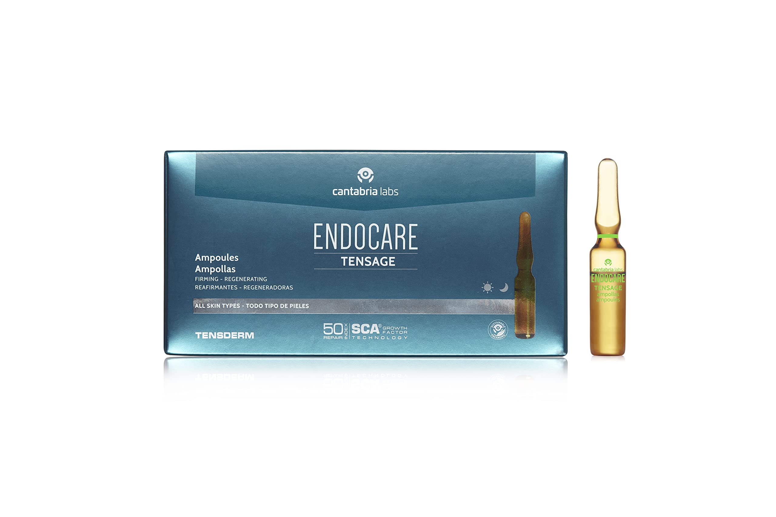 Endocare Tensage Concentrate SCA 50 application routine scene highlighting quick daily use for smoother-looking skin