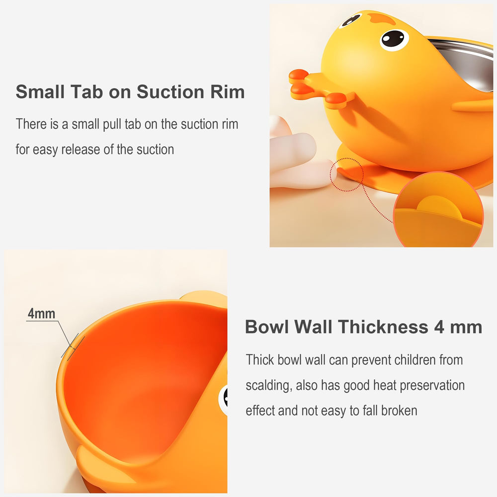 Energevity duck cartoon design attracts little eaters during meals.