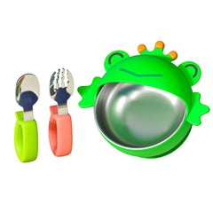 Energevity suction bowl set Little Frog helps contain mess and engage toddlers at mealtime.