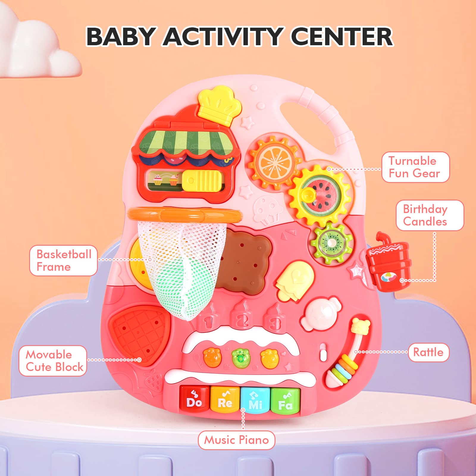 eners 2-in-1 pink walker with musical center invites interactive play and learning