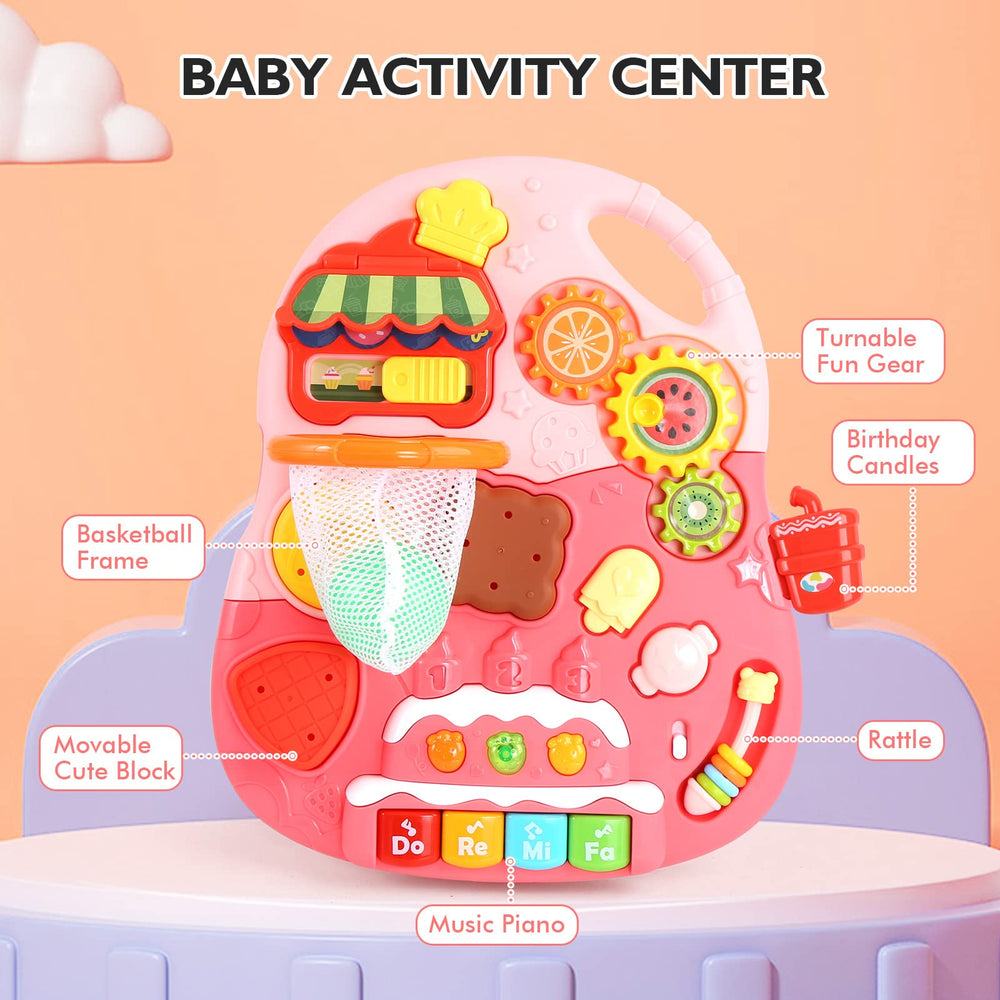 eners 2-in-1 pink walker with musical center invites interactive play and learning