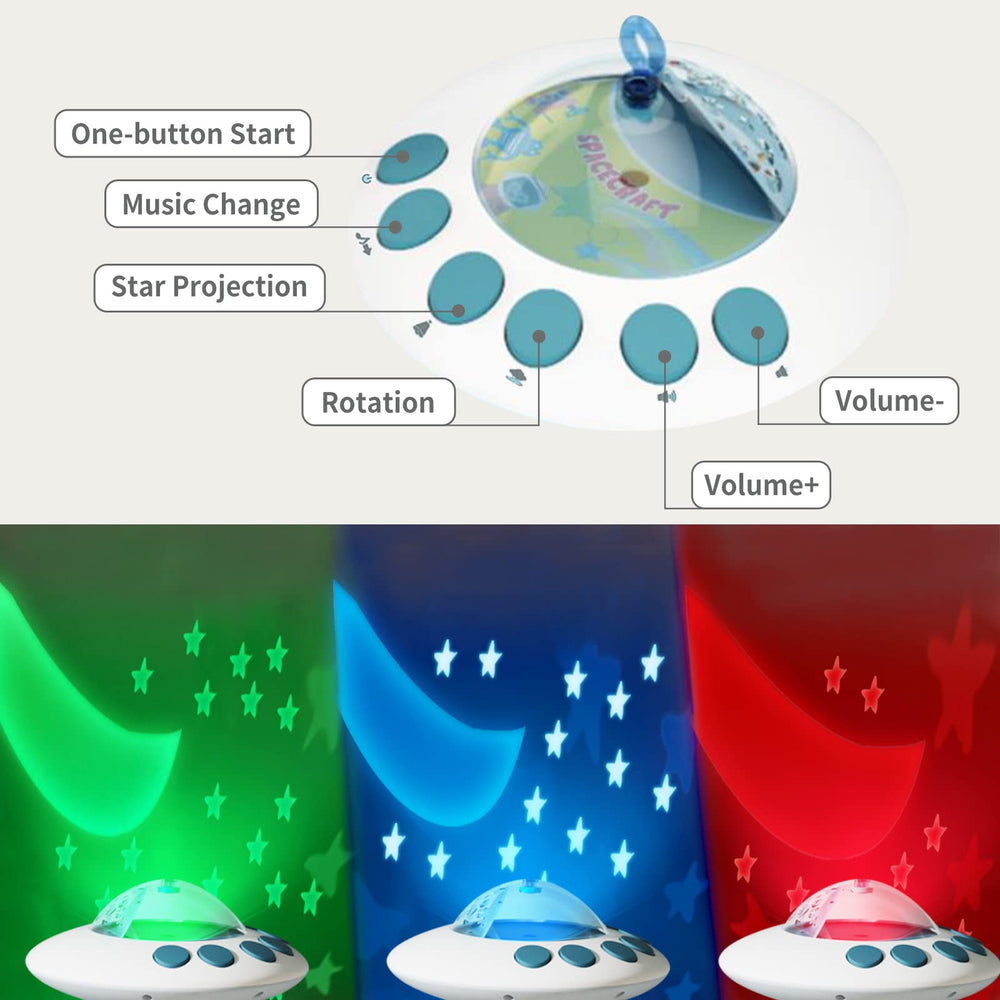 eners starry projection lights up the ceiling to spark imagination.