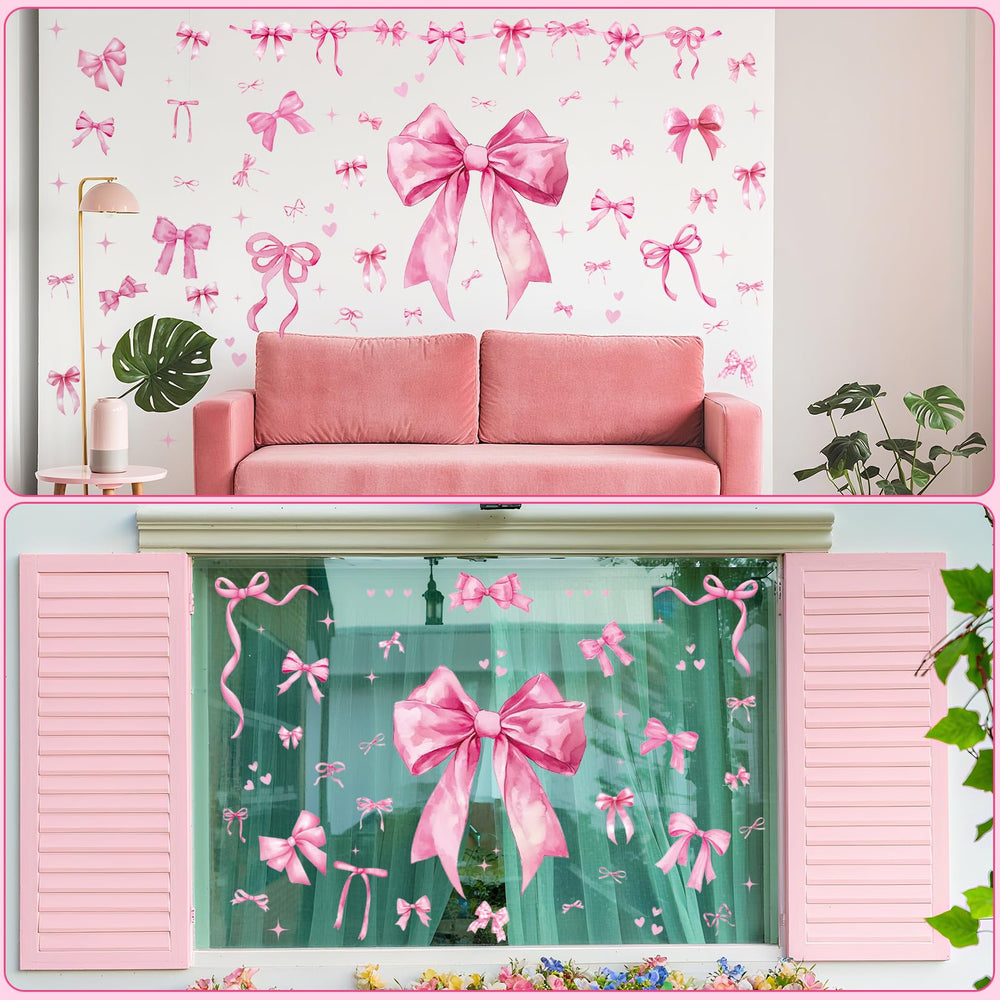 Engrowtic pink bow wall decal application closeup shows easy, residue-free use.