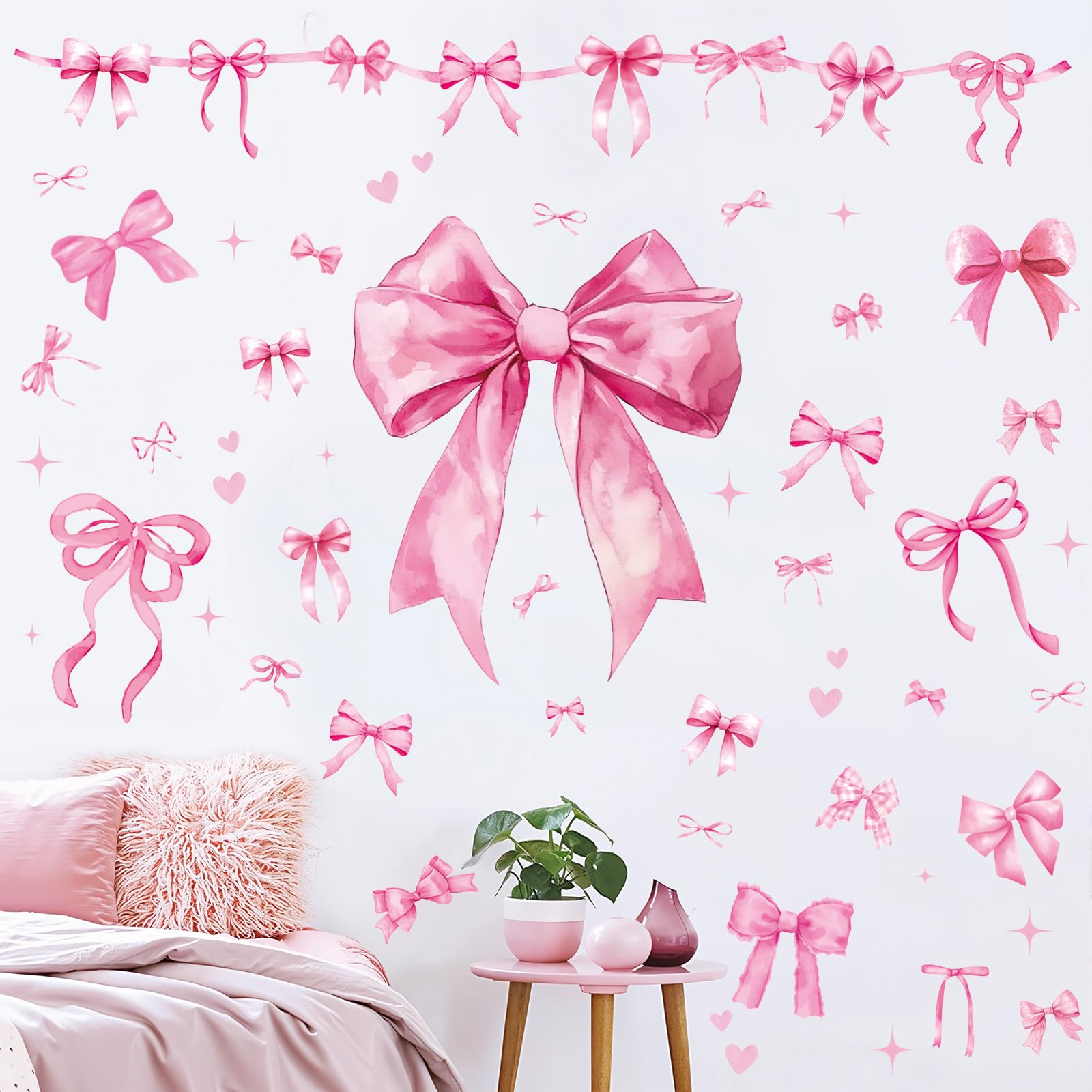 Engrowtic pink bow wall decal sheet 1 adds festive charm to any wall.