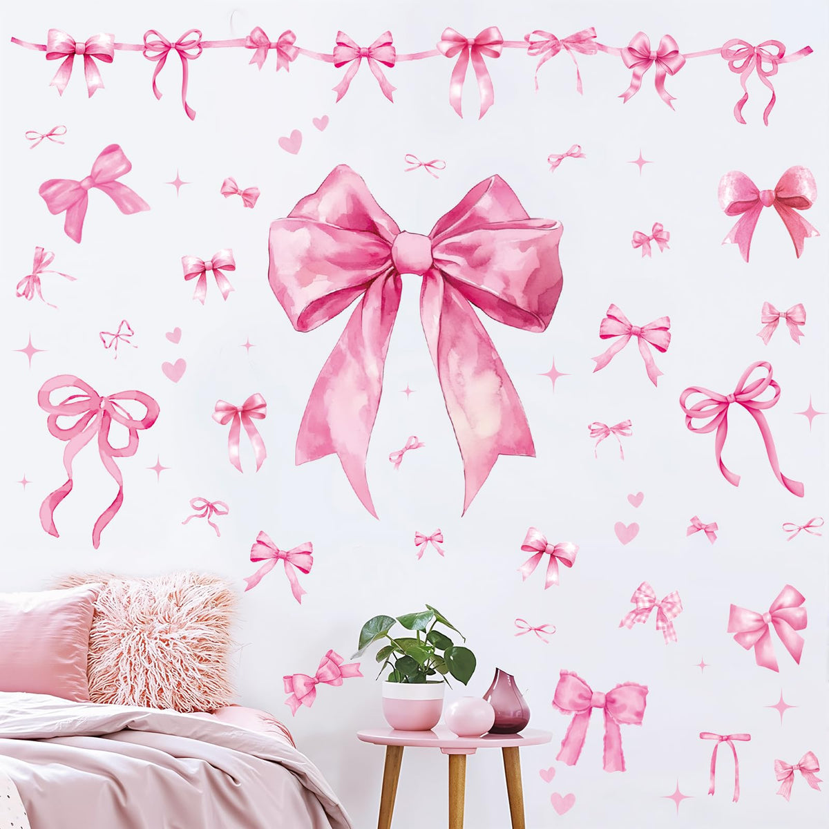 Engrowtic pink bow wall decal sheet 1 adds festive charm to any wall.