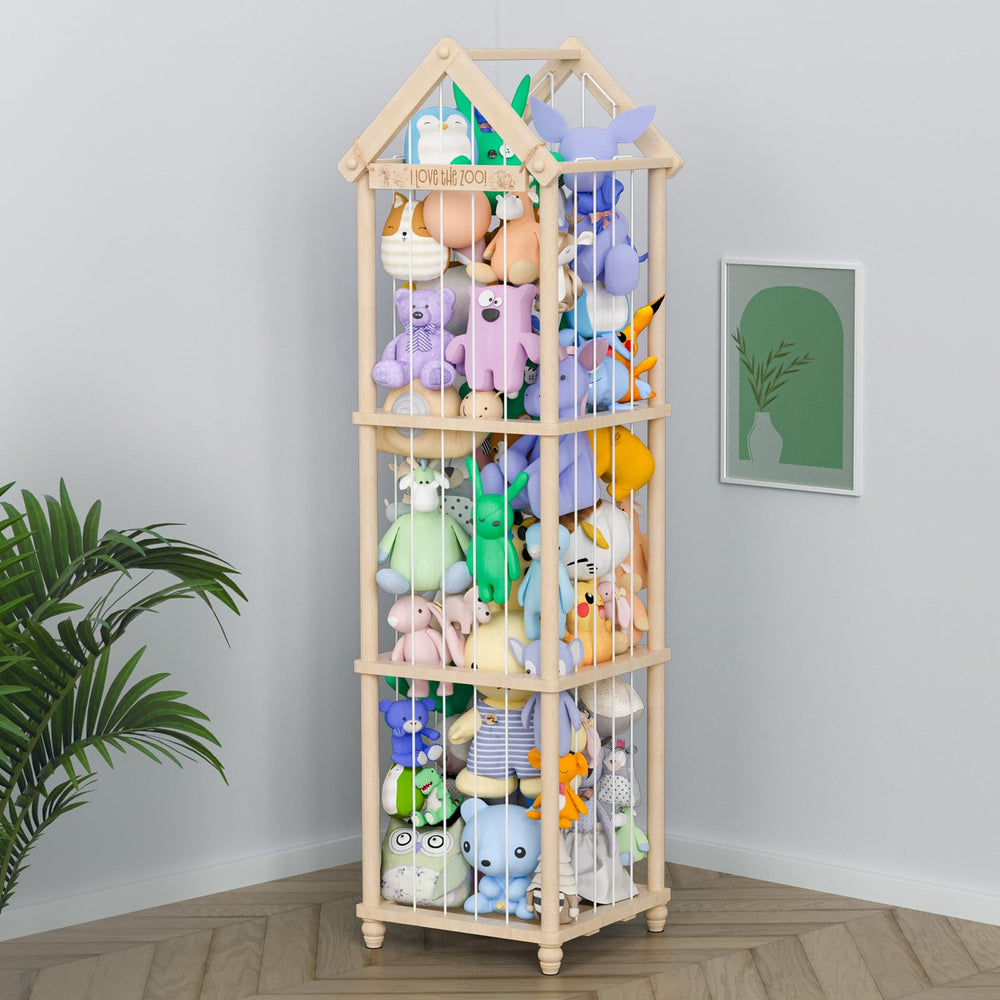 Eniffbaa stuffed animal storage wood zoo cage showcases durable nursery organization