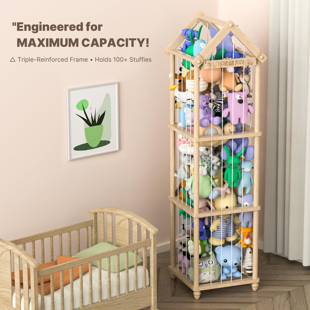 Eniffbaa sturdy wood base with reinforced rods secures plush toys
