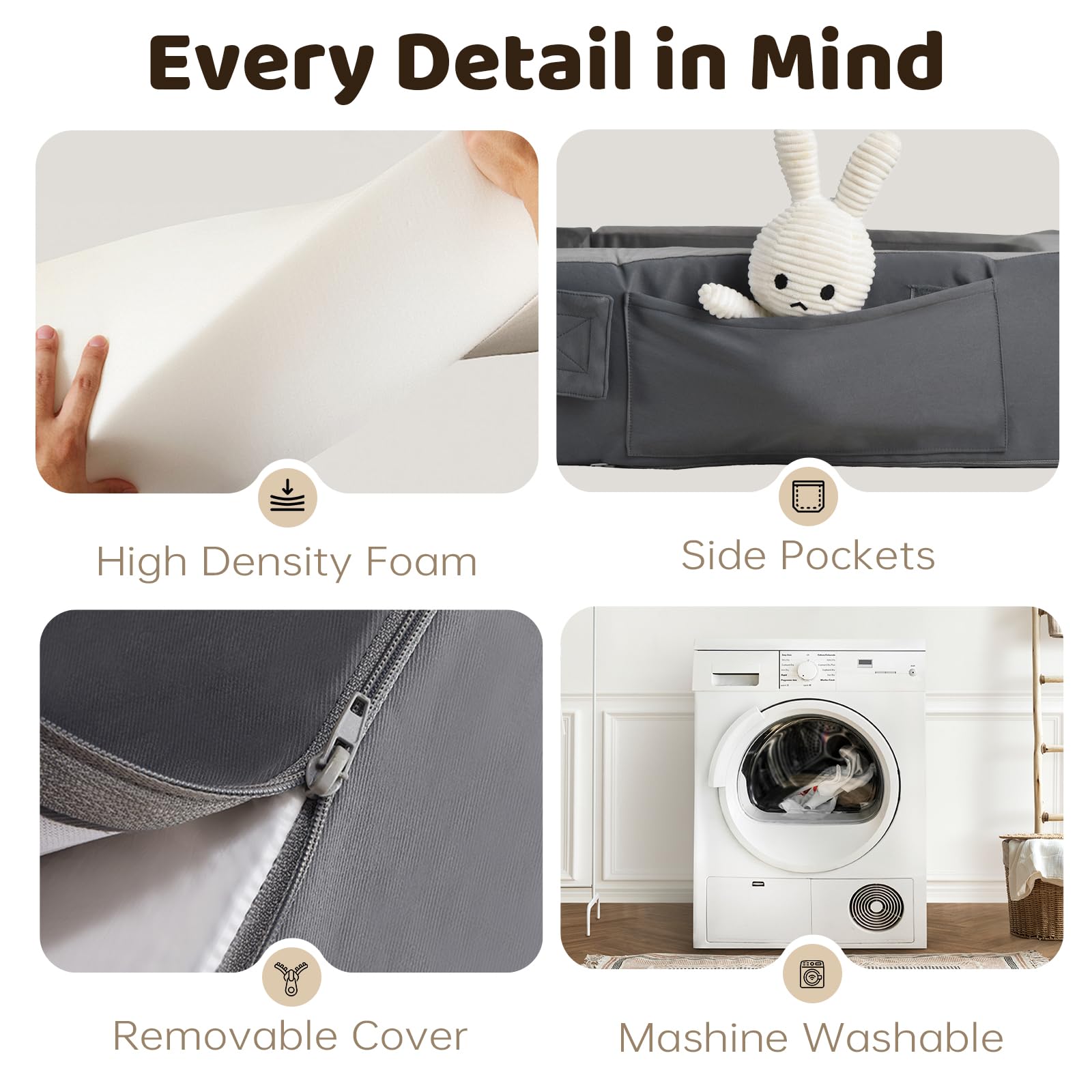 ENITYA toddler bed removable washable cover simplifies quick cleanups after spills.
