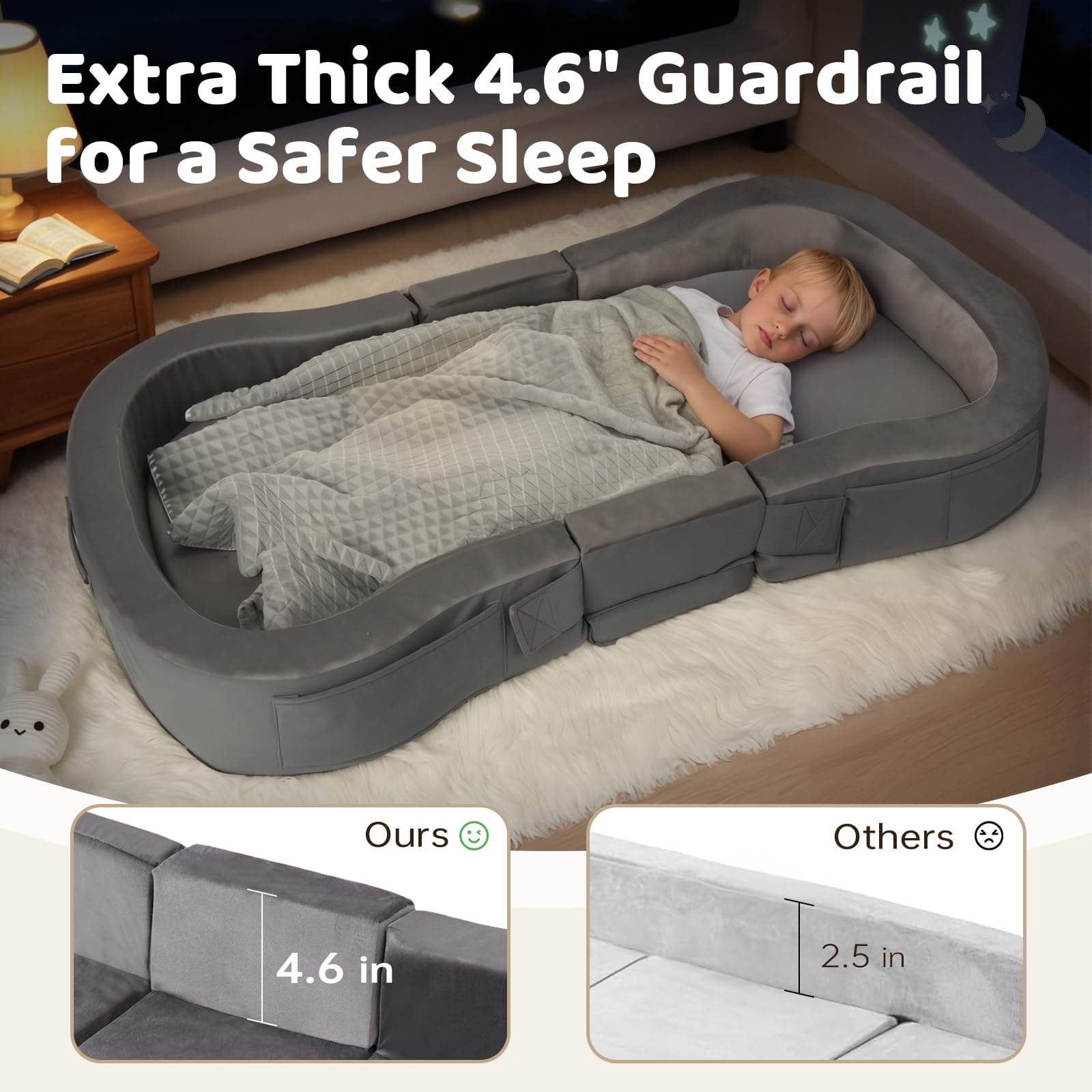 ENITYA toddler bed safety rails help keep toddlers secure during sleep.