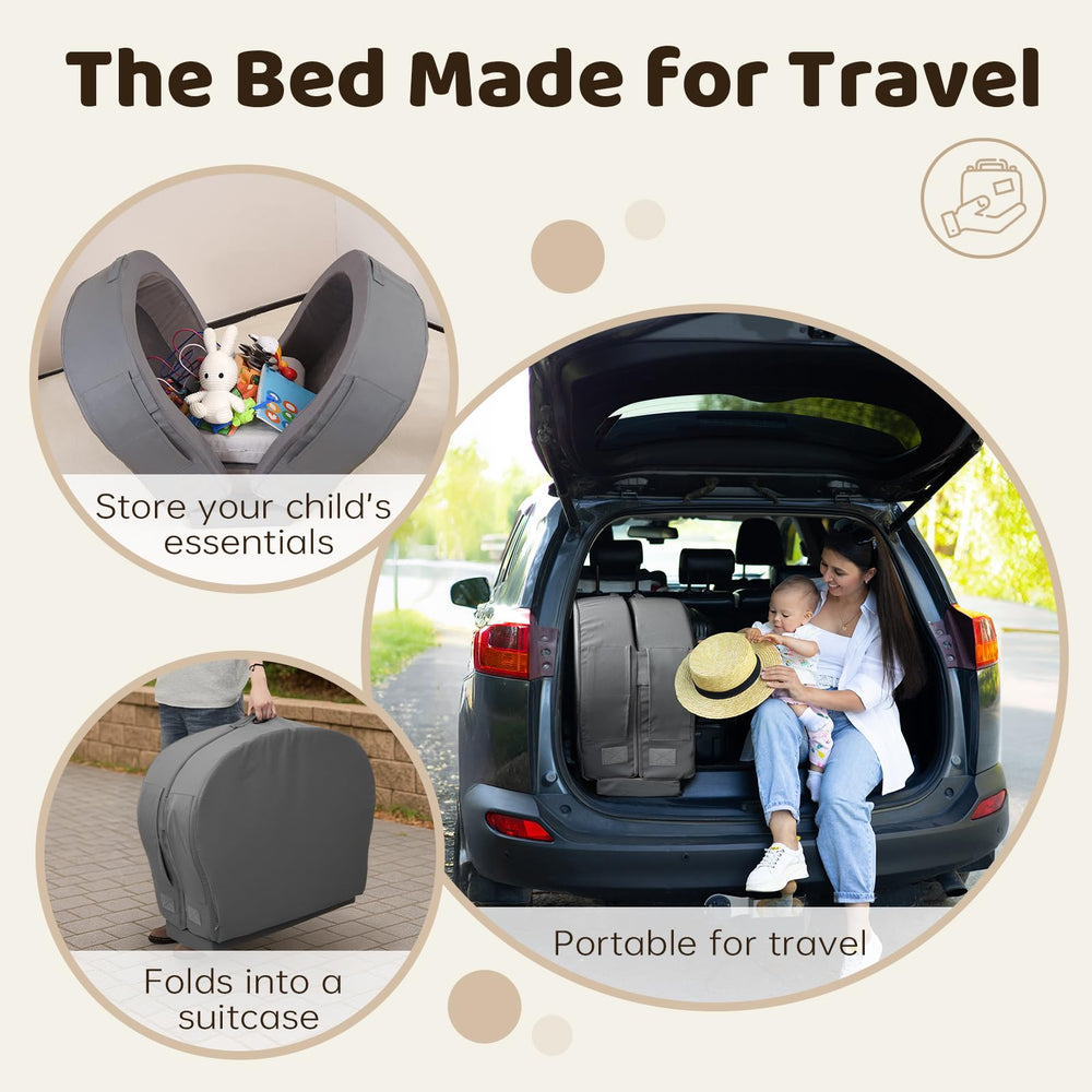 ENITYA toddler bed ultra-soft fabric delivers a cozy, skin-friendly nap surface.