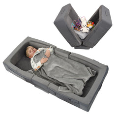 ENITYA toddler travel bed folded compact for easy storage during travels.