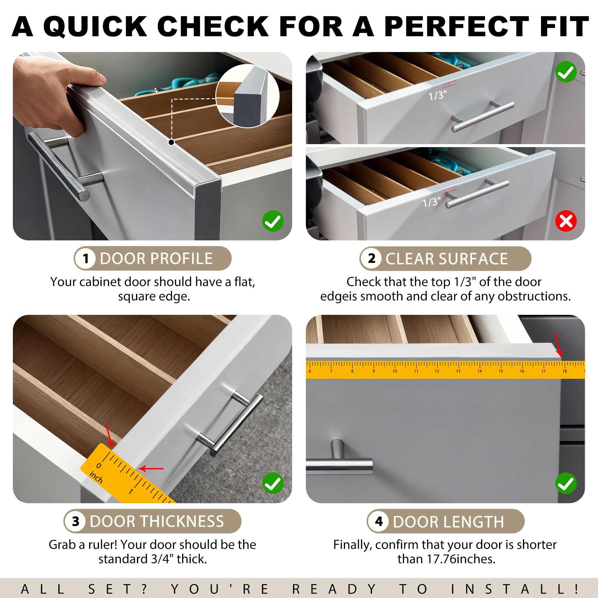 Enjaya cabinet protector 18-inch length provides precise fit for standard doors.
