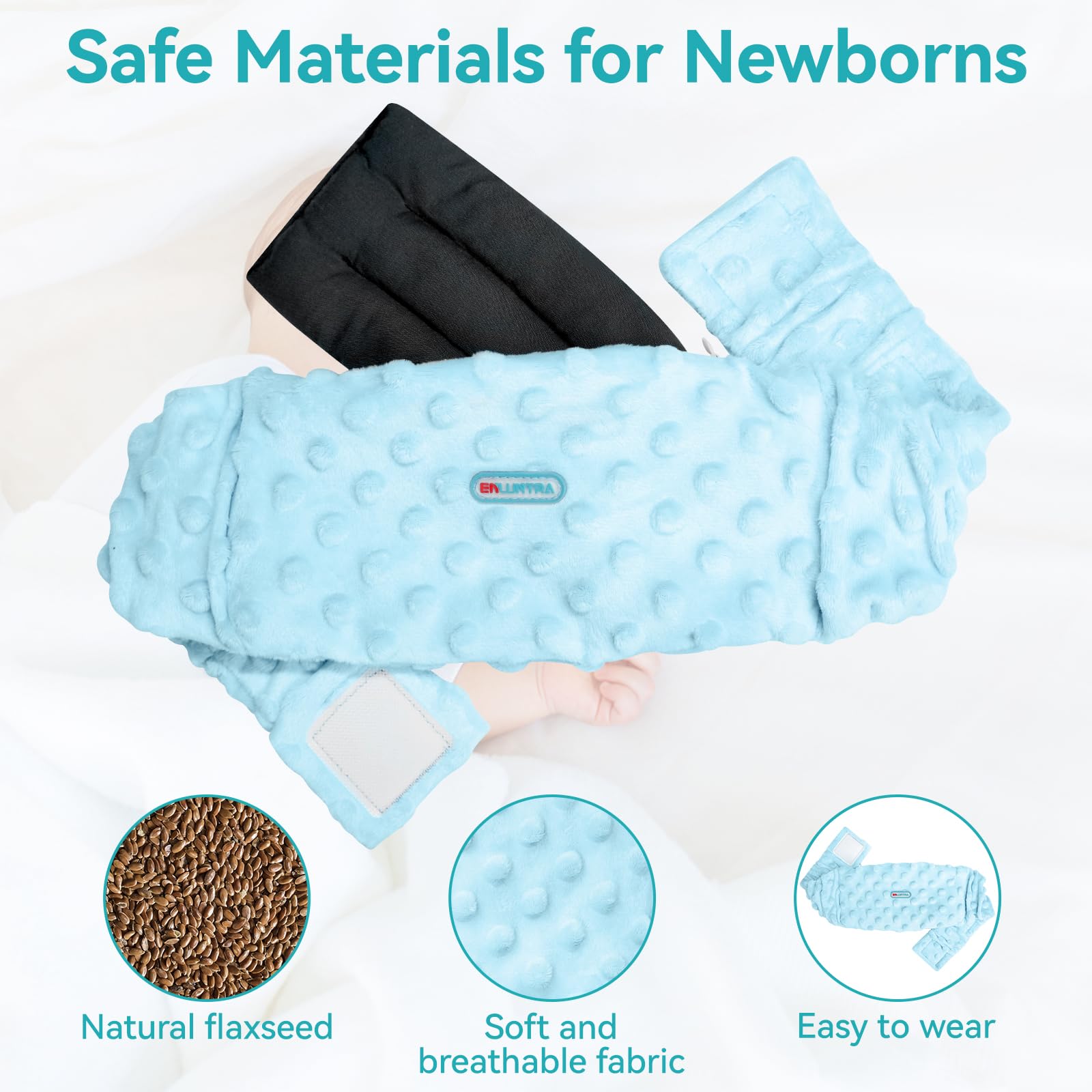 ENLUNTRA baby close-up shows soft fabric for comfortable wear.