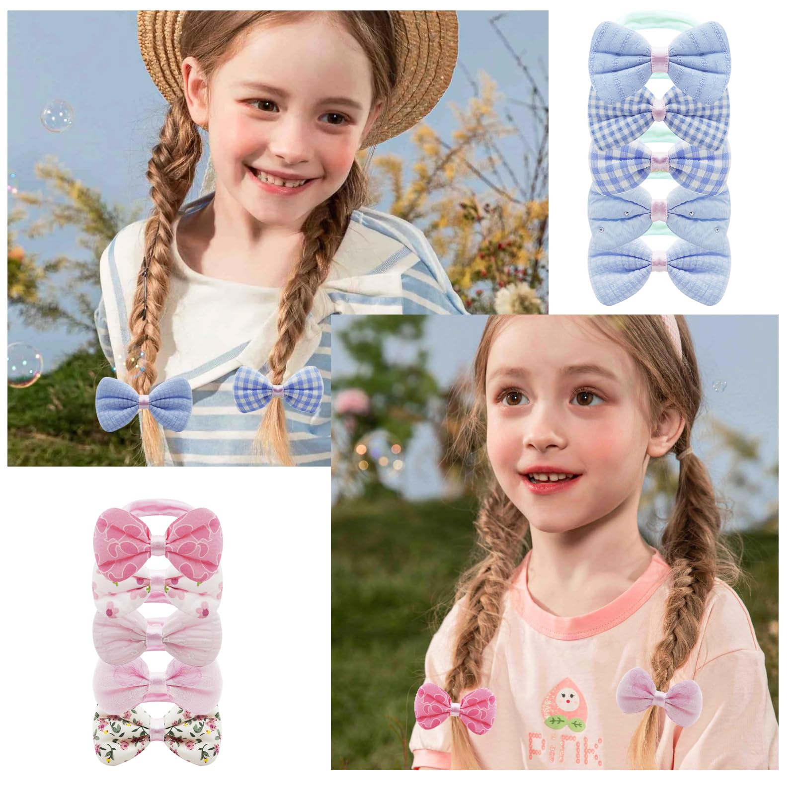Enop hair ties measure 2 inches, bows 1-3 inches for varied styling