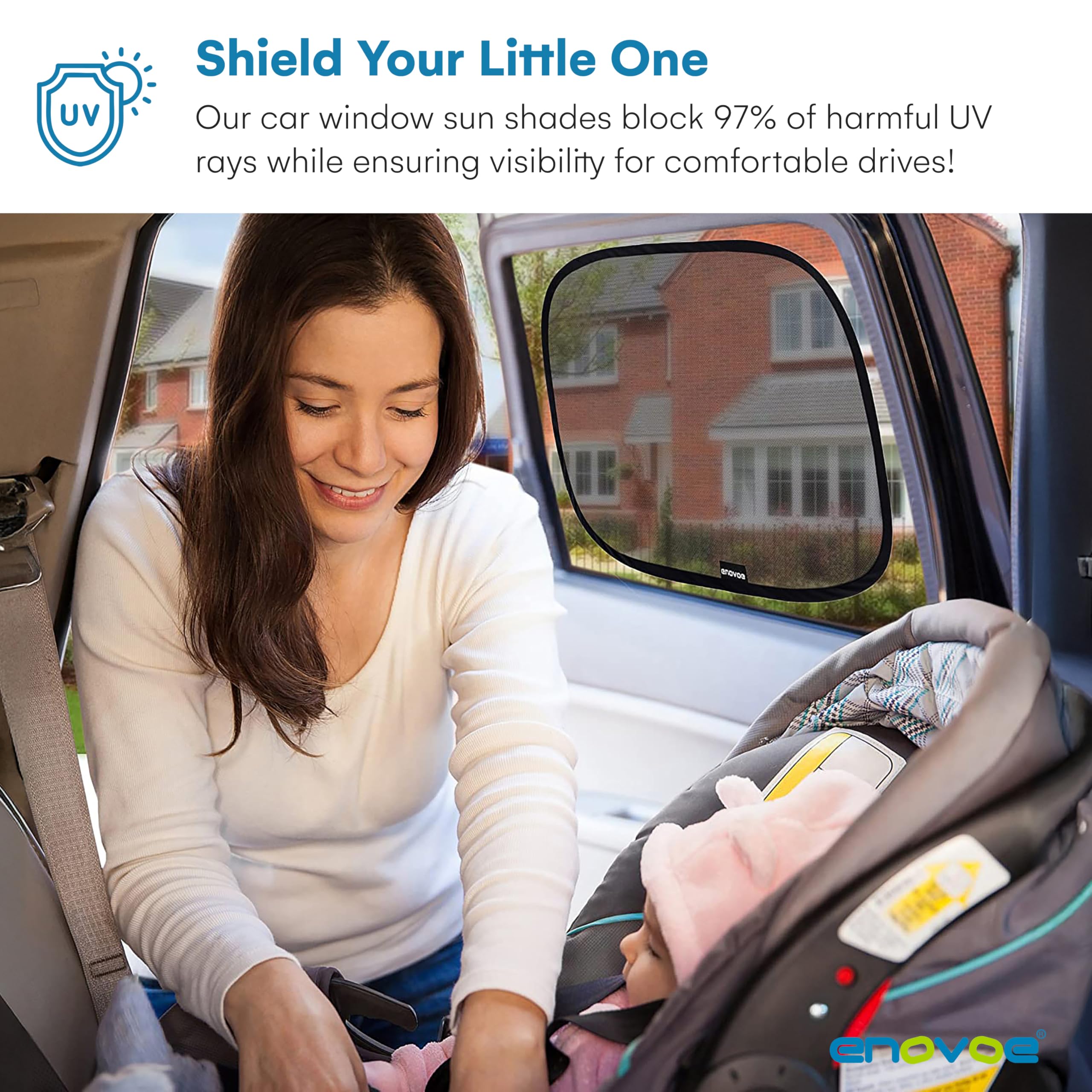 Enovoe mesh sunshade shows breathable dual-layer design preserving visibility and sun protection