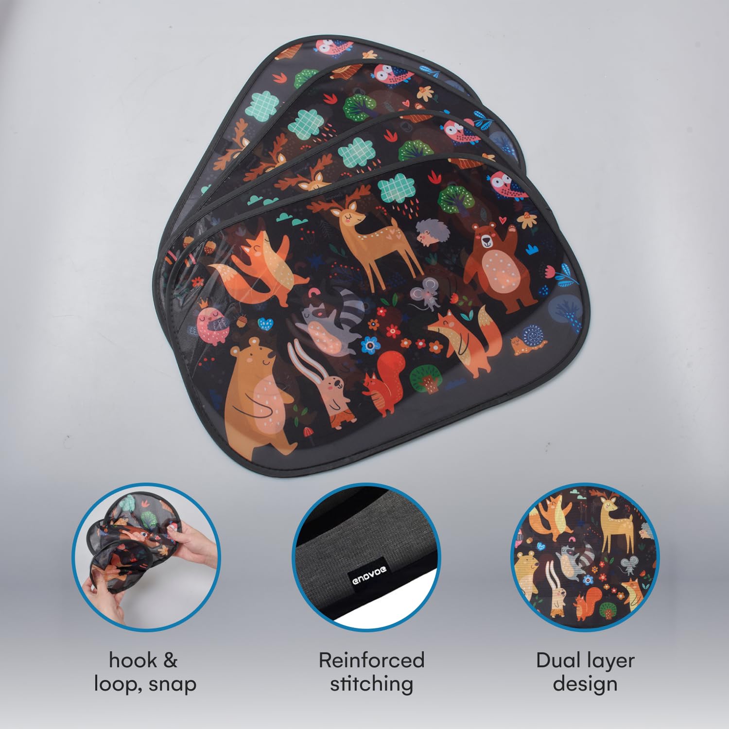 Enovoe UV protection shade blocks rays for safer, calmer child-friendly rides.