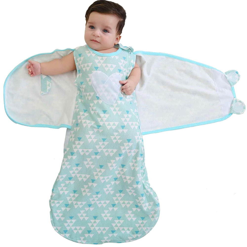 Enrich YLife swaddle sack green zipper detail for easy diaper changes and quick access.