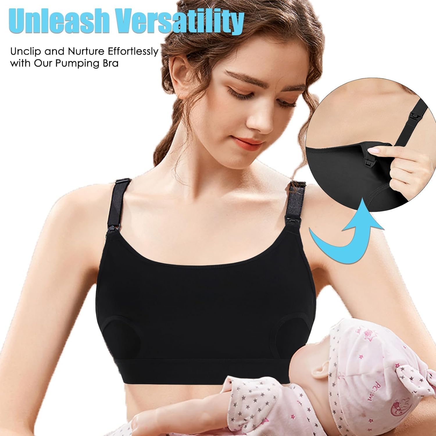 ENSDOAR Hands Free Pumping Bra adjustable straps support full coverage during nursing.