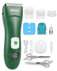 ENSSU baby hair clippers with LED display showing battery status for easy planning