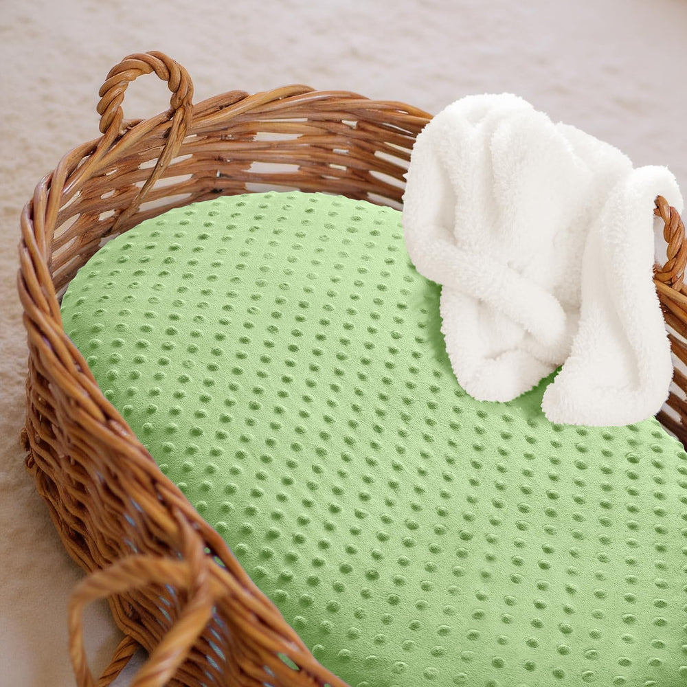 Entisn sage green sheet shows 4 inch pocket elastic for secure fit.