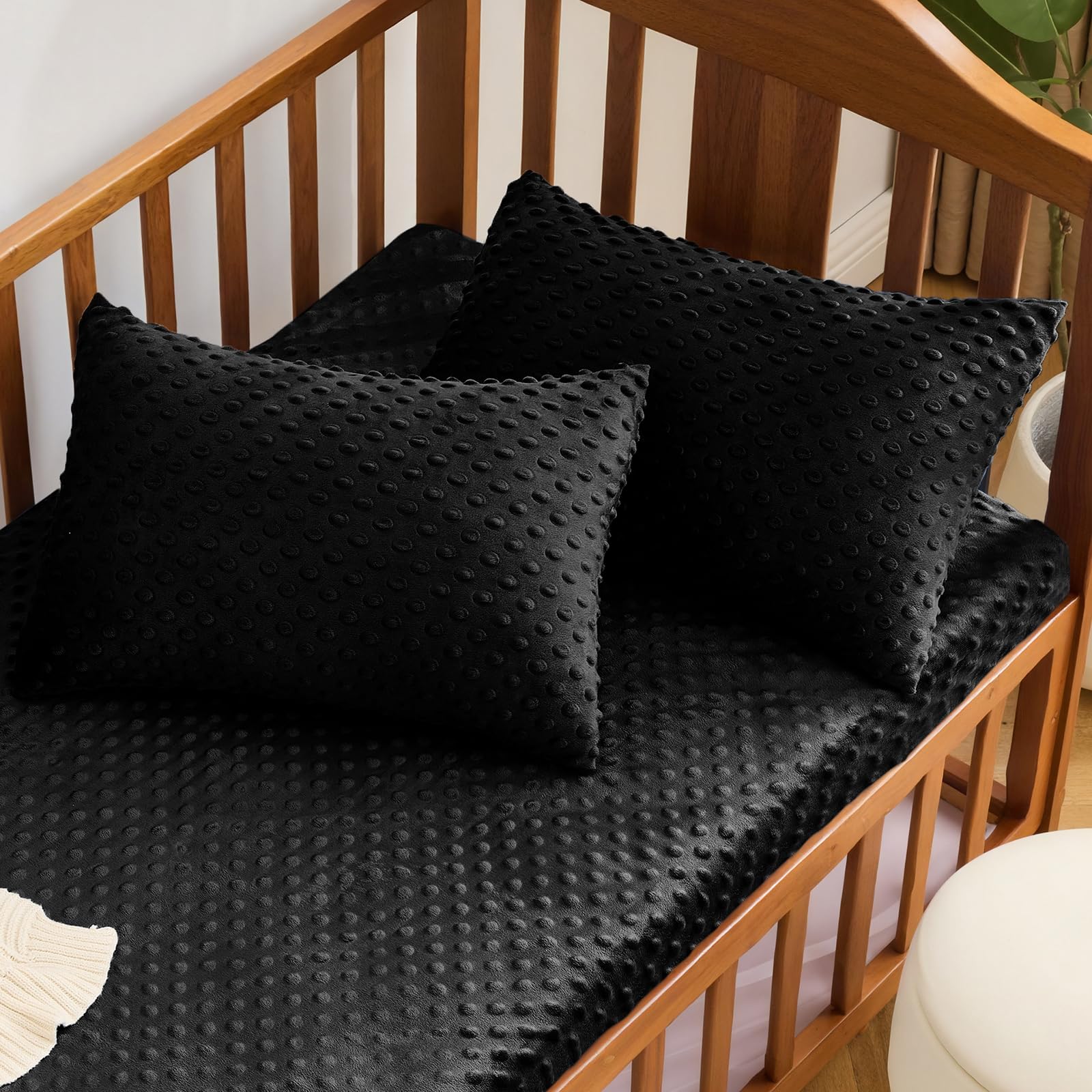 Entisn Minky dot fabric close-up highlights plush, comforting texture.