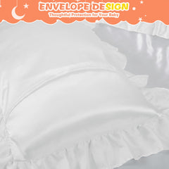 Entisn White satin pillowcase close-up emphasizes a smooth texture for travel.