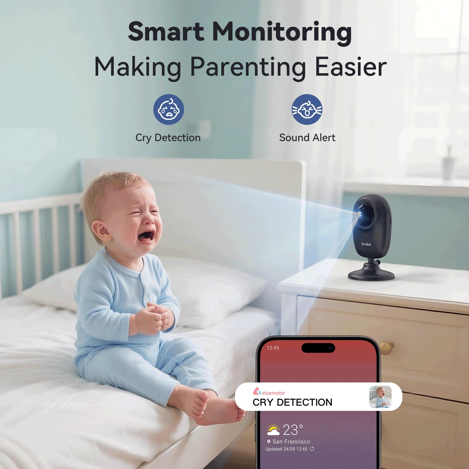 Envilink smart video baby monitor long-range connects you from distant rooms.